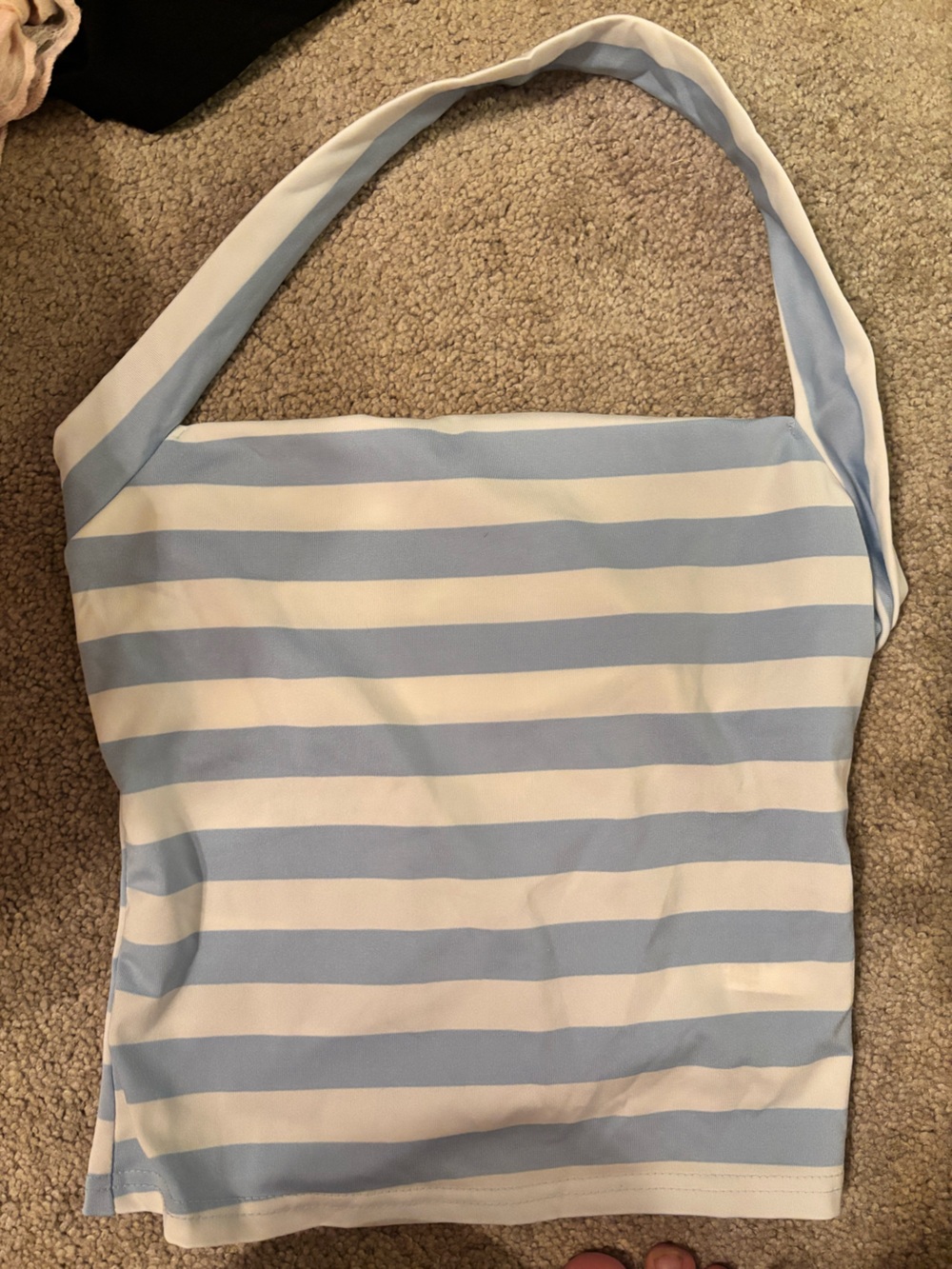 Striped Light Blue and White Halter Top